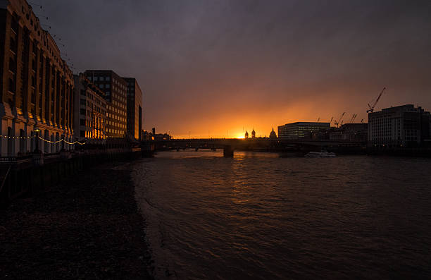 Sunset by River Thames stock photo