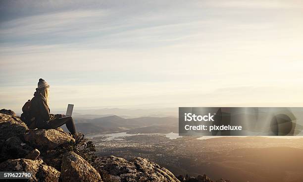 Time To Check In Stock Photo - Download Image Now - Laptop, Mountain, Outdoors