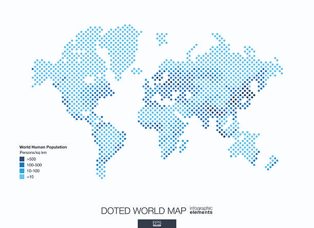 便利なインフォグラフィックテンプレート、choropleth ワールドマップ - proportional点のイラスト素材／クリップアート素材／マンガ素材／アイコ�ン素材