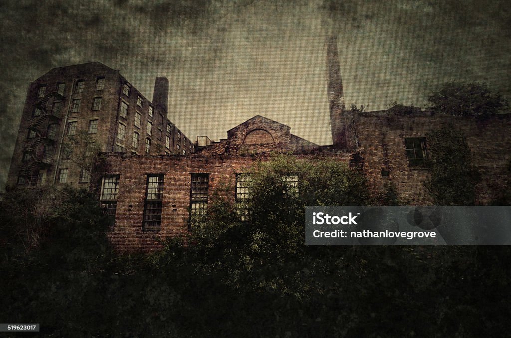 abandoned building A photo of an old abandoned industrial building in Manchester Industrial Revolution Stock Photo