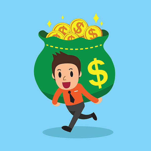 istock Cartoon businessman carrying big money bag 519623114