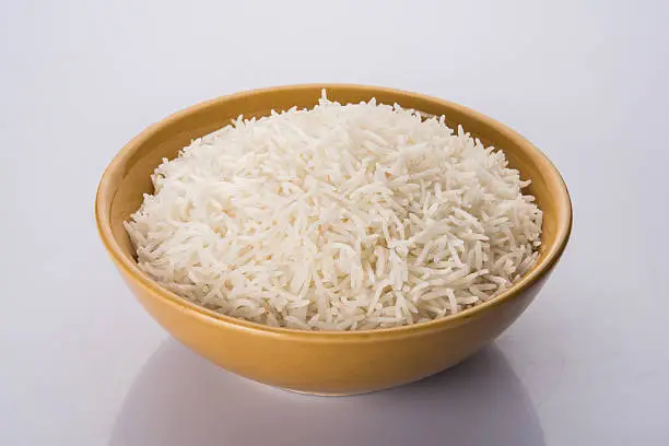 Photo of cooked plain basmati rice, white rice