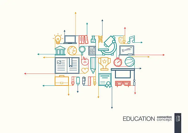 Vector illustration of Education integrated thin line symbols