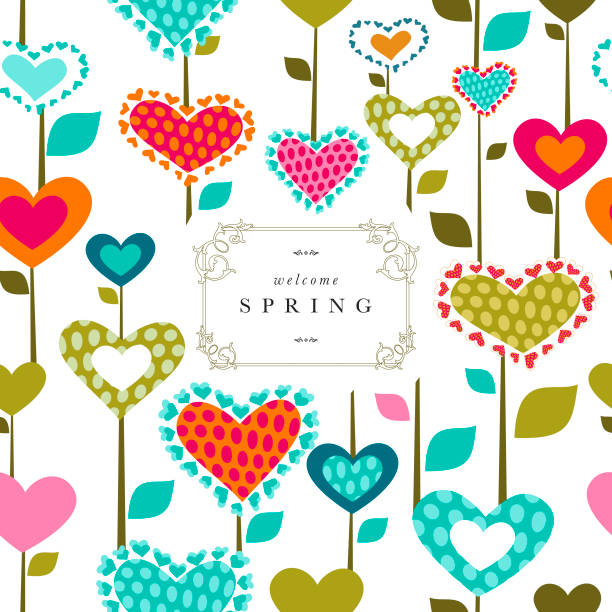 Spring flower banner text heart pattern love series vector art illustration