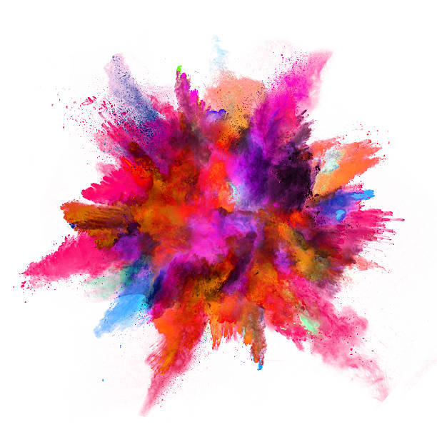 Explosion of colored powder on white background