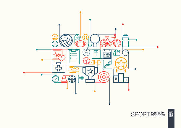 sport integrierte dünne linie symbole - hockey grafiken stock-grafiken, -clipart, -cartoons und -symbole