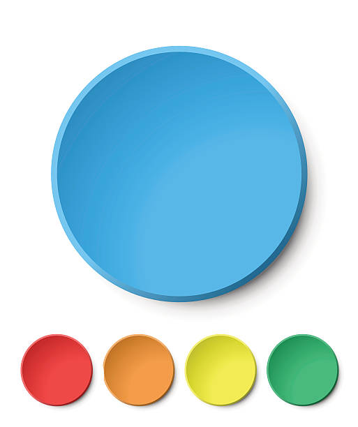 цветной круглой пластиковой кнопкой на белом фоне. - blue button stock illustrations