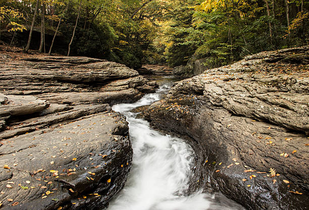 Naturally Formed Water slide in Ohiopyle State Park stock photo