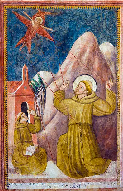 Stigmata of St. Francis of Assisi - This fresco is located in the Church of St. Francis in the town of Gualdo Tadino (Perugia, Italy). The entrance to the church is free and taking photos is allowed. The fresco was painted in 1491 by an unknown artist.