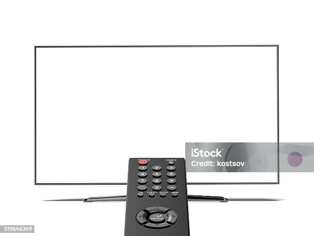 Remote Control And The Blank Tv Screen Stock Photo - Download Image Now - Addiction, Aiming, Control