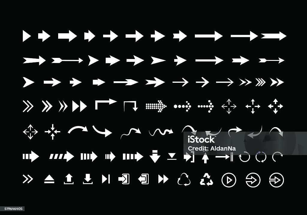 White Parallel Arrows Big Set Of Different Vector White Arrows Isolated Stock Illustration ...