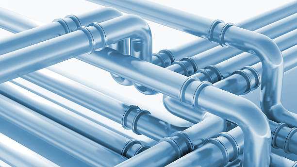 istock Modern industrial blue metal pipeline fragment. 3d render 519647059