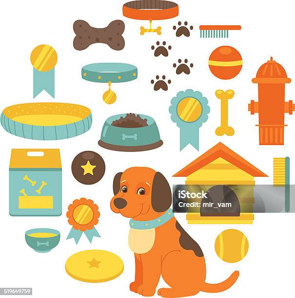 Dog Stuff Collectiondog Toys Dog Food Doghouse Stock Illustration - Download Image Now - Dog's Toy, Dog Food, Vector