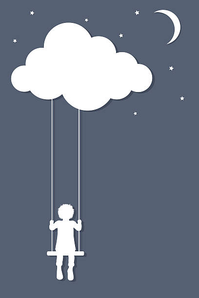 ilustraciones, imágenes clip art, dibujos animados e iconos de stock de nube columpios - swing child silhouette swinging