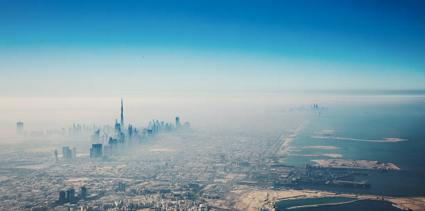 istock Dubai city in sunrise aerial view 519651904