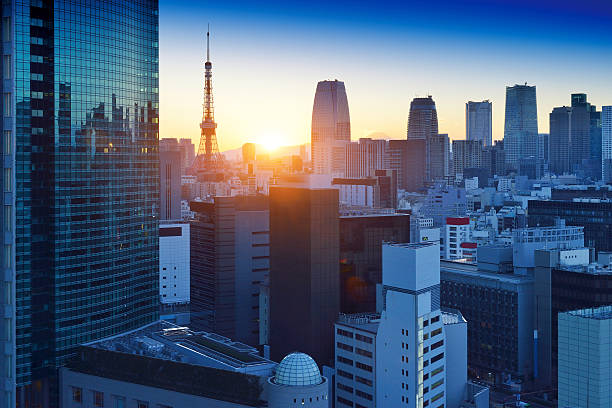 Tokyo Skyscraper and Tokyo Tower stock photo