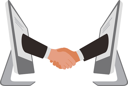 handshake from computer, business partnership