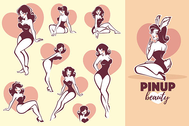 illustrazioni stock, clip art, cartoni animati e icone di tendenza di bellezza pinup vettoriale e collezione. - pin up