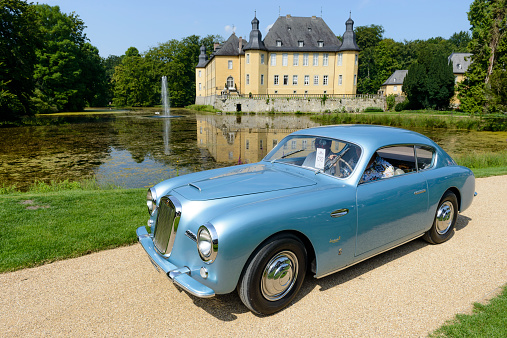 Jüchen, Germany - August 1, 2014: 1951 Siata Daina Berlinetta GT Lusso Farina classic car on display during the 2014 Classic Days event at Schloss Dyck.