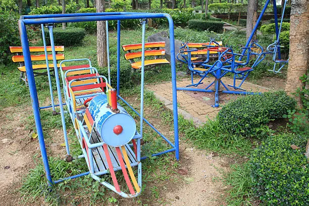 Old train toy for children at the playground