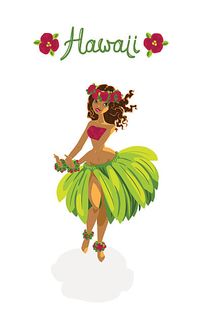 красивая девушка-танцор хулы - hawaii islands maui hula dancing hula dancer stock illustrations