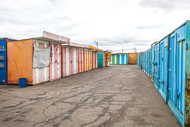 istock multicolored garages in the industrial area witn asphalt road 519663706