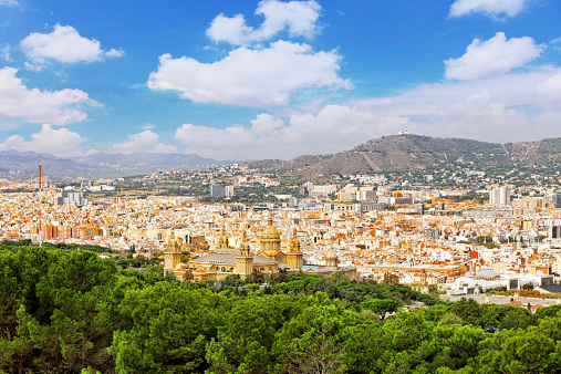 Panorama on Barcelona city from Montjuc castle.