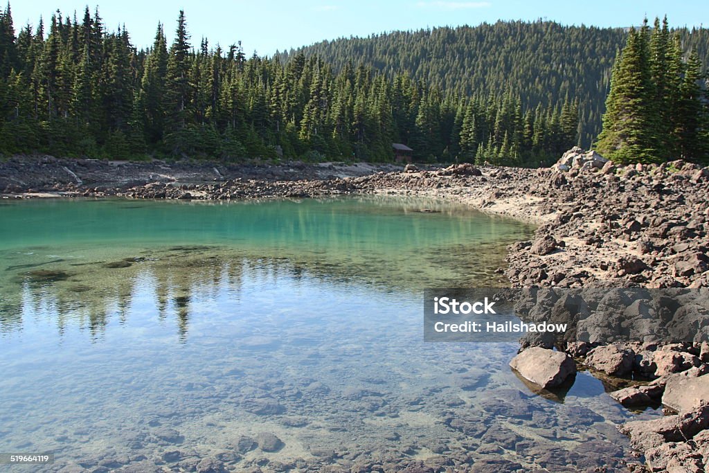 Turquoise lake Turquoise colored lake surrounded by forests and mountains Beach Stock Photo