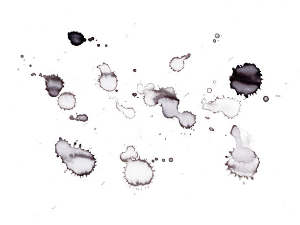 Black Ink Splatters and Drips Black ink and paint drops splattered on a white background. ink stock pictures, royalty-free photos & images