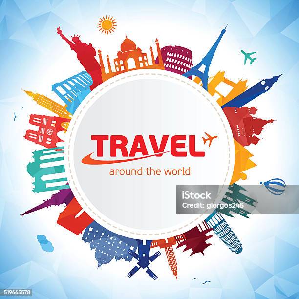 Sfondo Di Viaggi E Turismo - Immagini vettoriali stock e altre immagini di Globo terrestre - Globo terrestre, Viaggio, Meta turistica