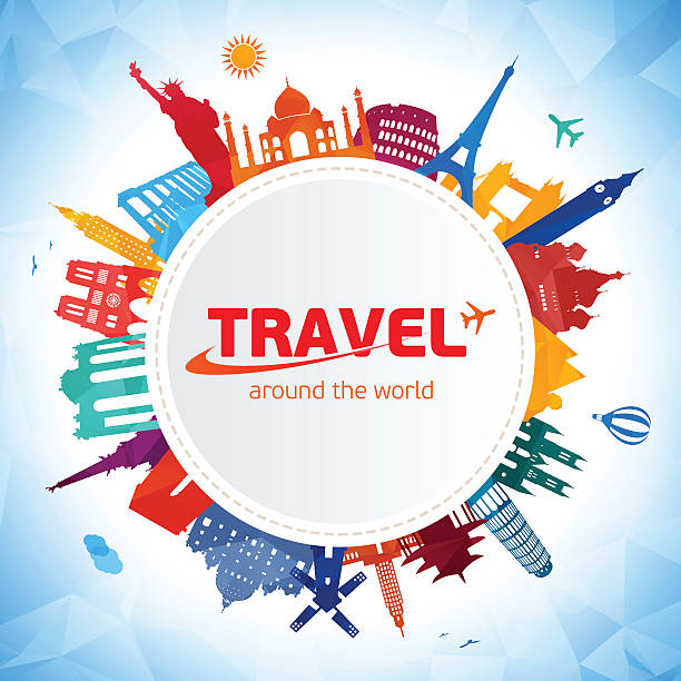 Travel and tourism background Vector illustration World Travel symbols. Eps 10 file. around the world stock illustrations