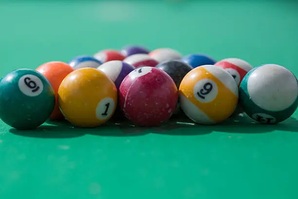 Close up of balls on a green pool-table