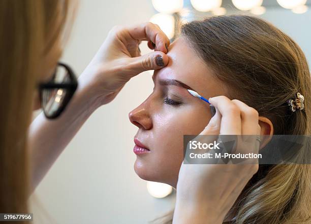Makeup Artist Cleaning Skin On Models Face Stock Photo - Download Image Now - Adult, Applying, Artist
