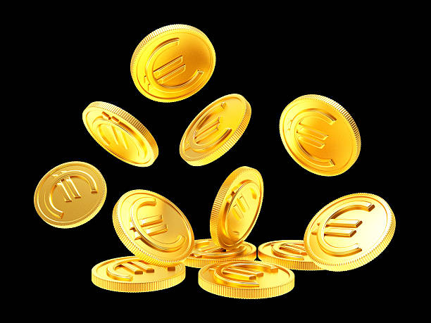 istock Falling golden coins with EURO sign on black 519679592