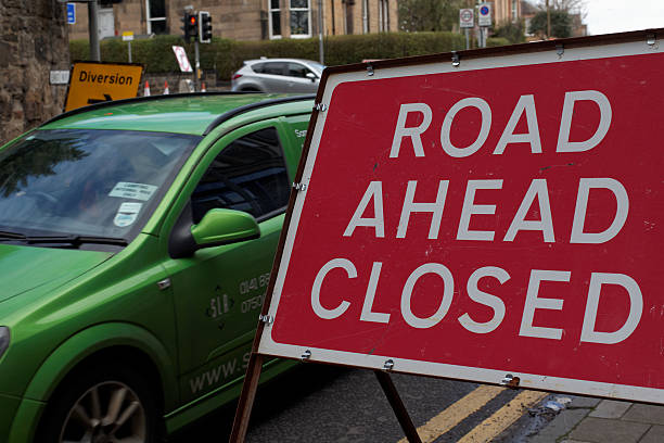 Road closed, diversion required stock photo