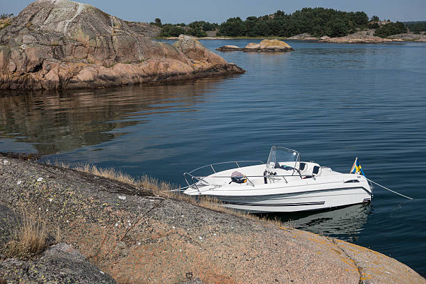 Boat anchored in Stigfjorden Sweden West Coast
