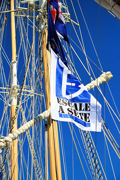 Stopover in Sete – Maritime Traditions Festival Sete, France - March 26, 2016: Signboard "Stopover in Sete" - Maritime Traditions Festival from the 22 to 28 march 2016 In Sete, South of France stopover stock pictures, royalty-free photos & images