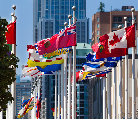 Flags of Canadian Provincies in Nathan Square, Toronto
