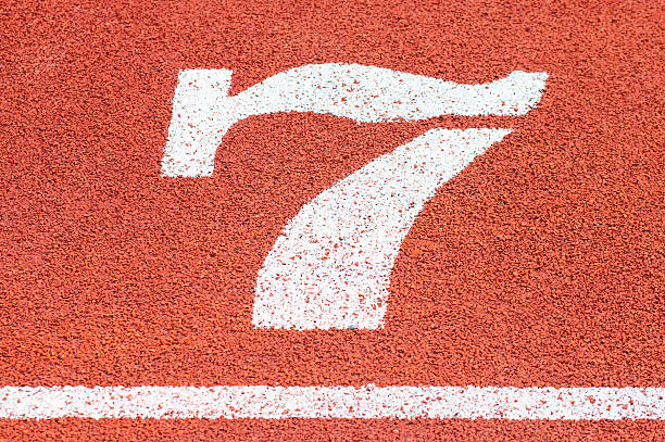 istock Numbers on running track, Athletics Track Lane Number seven 519683486