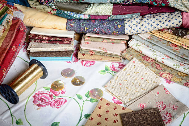 istock various piece of fabric to make a quilt 519684619