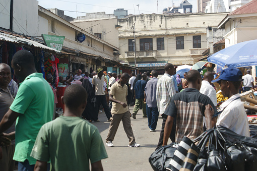 Mombasa, Kenya - February 3, 2012: Bazaar at Likoni Rd. in Mombasa.