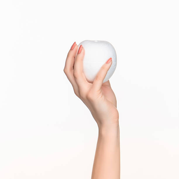 istock The female hand holding white blank styrofoam oval 519685890