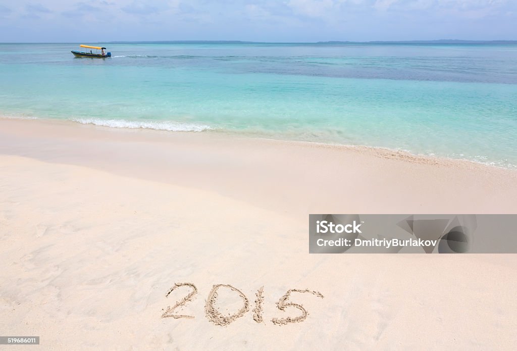 Year 2015 number written on sandy beach Year 2015 number, Zapatilla island, archipelago Bocas del Toro, Panama 2015 Stock Photo