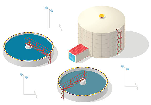 水処理アイソメトリックビルビューインフォグラフィック、大きなバクテリア清浄白の背景ます。 - wastewater water sewage treatment plant garbage点のイラスト素材／クリップアート�素材／マンガ素材／アイコン素材