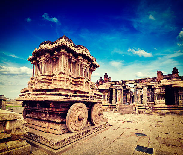 Stone chariot in Vittala temple,  Hampi Vintage retro effect filtered hipster style travel image of tourist attraction landmark - Stone chariot in Vittala temple. Hampi, Karnataka, India chariot photos stock pictures, royalty-free photos & images