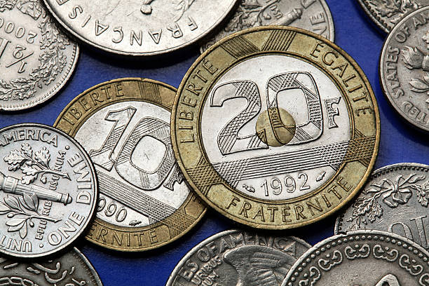 moedas de france - france currency macro french coin - fotografias e filmes do acervo