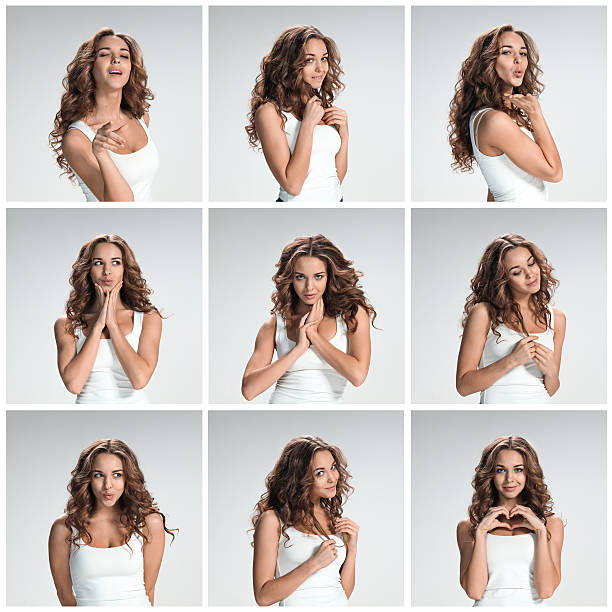 istock Set of young woman's portraits with different happy emotions 519688300