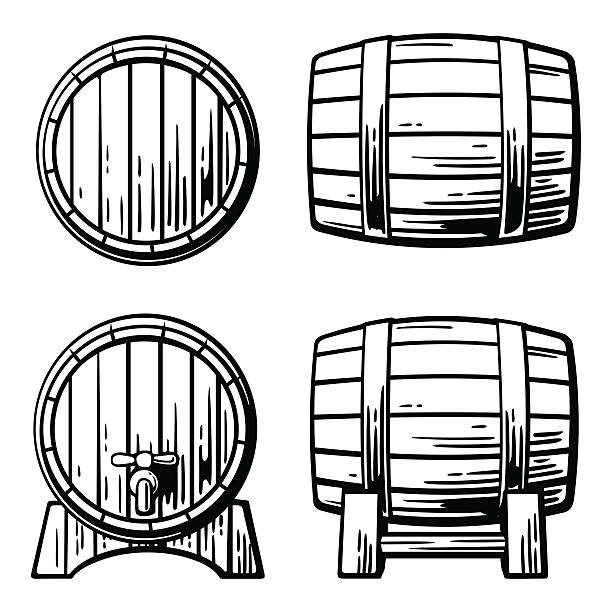 ilustraciones, imágenes clip art, dibujos animados e iconos de stock de barril de madera vector de ilustración de grabado - barrel