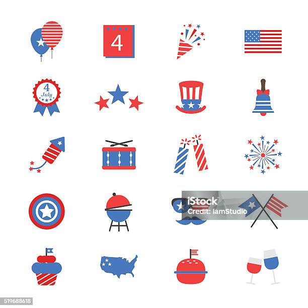 Independence Day Flat Color Icons Stock Illustration - Download Image Now - Icon Symbol, Firework - Explosive Material, Firework Display
