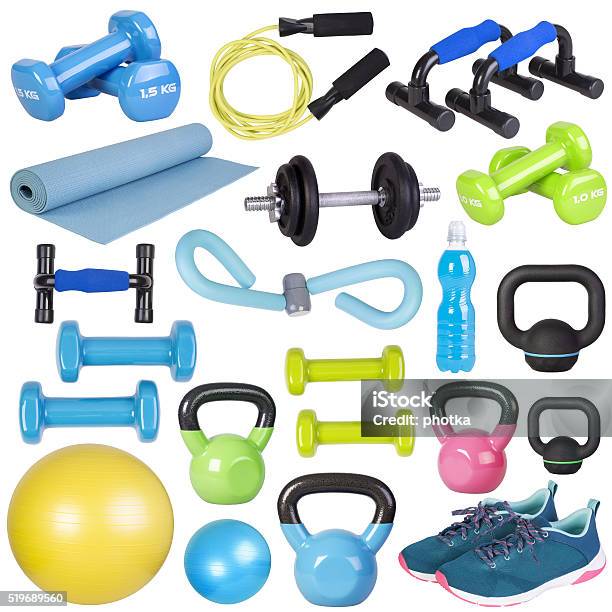 Fitness Equipment Stock Photo - Download Image Now - Exercise Equipment, Cut Out, White Background